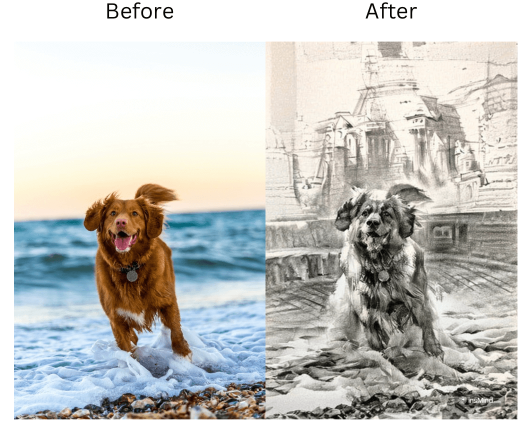 Demonstration image showing a photo before and after changing the  Filter using the insMind tool