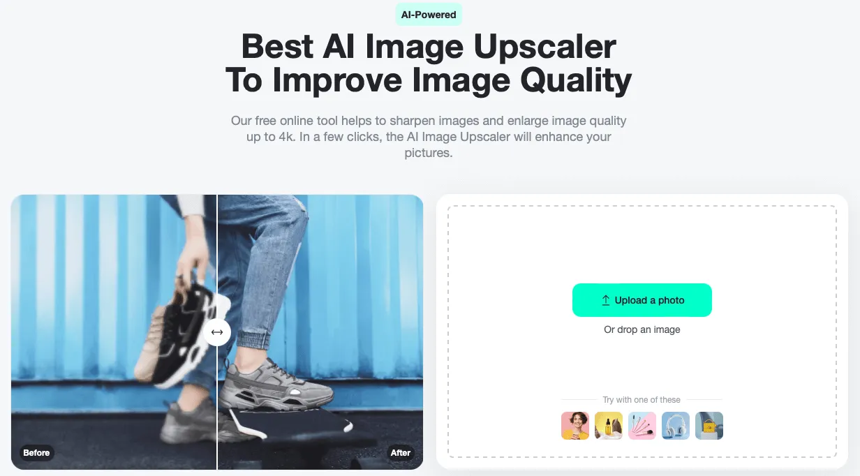 image demonstrates how to access insMind AI Image Upscaler