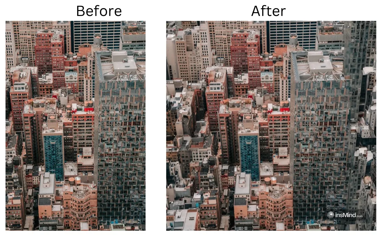 Demonstration image showing a photo before and after Extending a Photo using the insMind tool