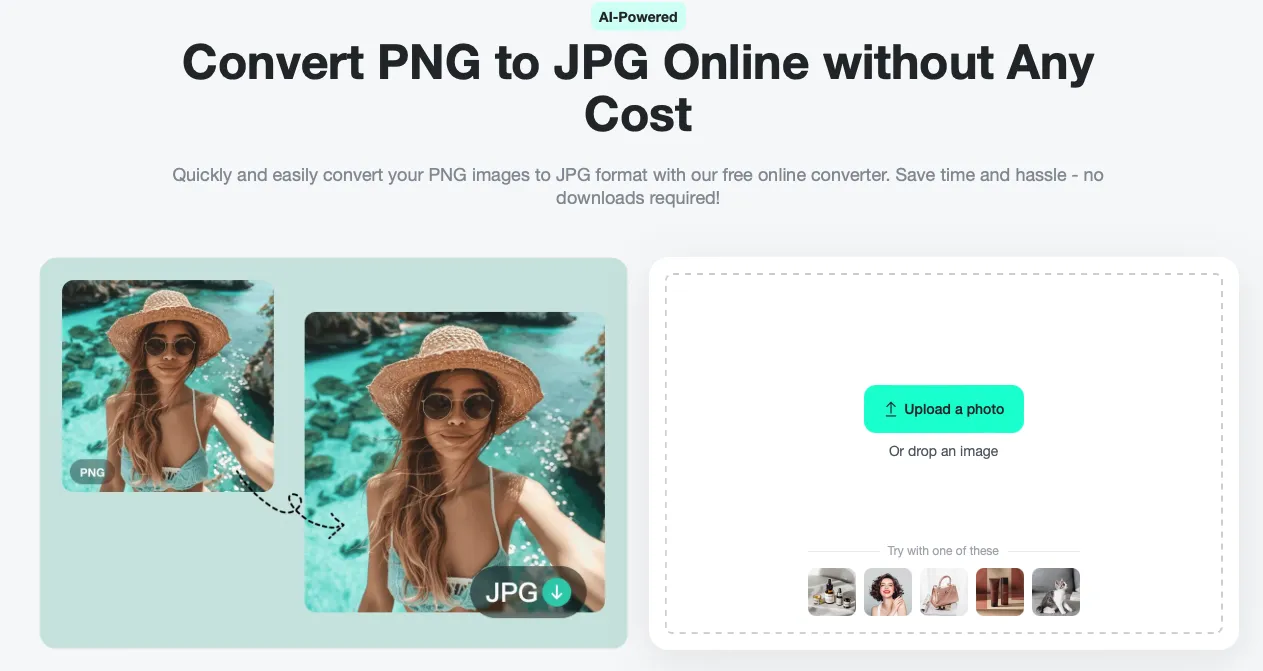 Screenshot showing how to access the PNG to JPG Tool in the insMind interface