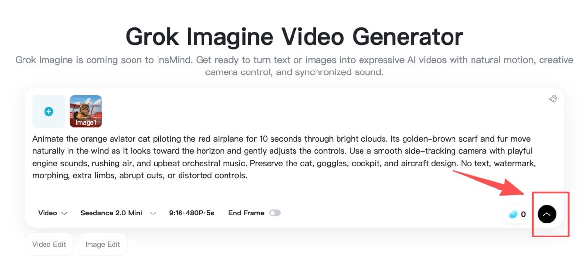 Generate Grok Video Generate control ready to create an AI video.