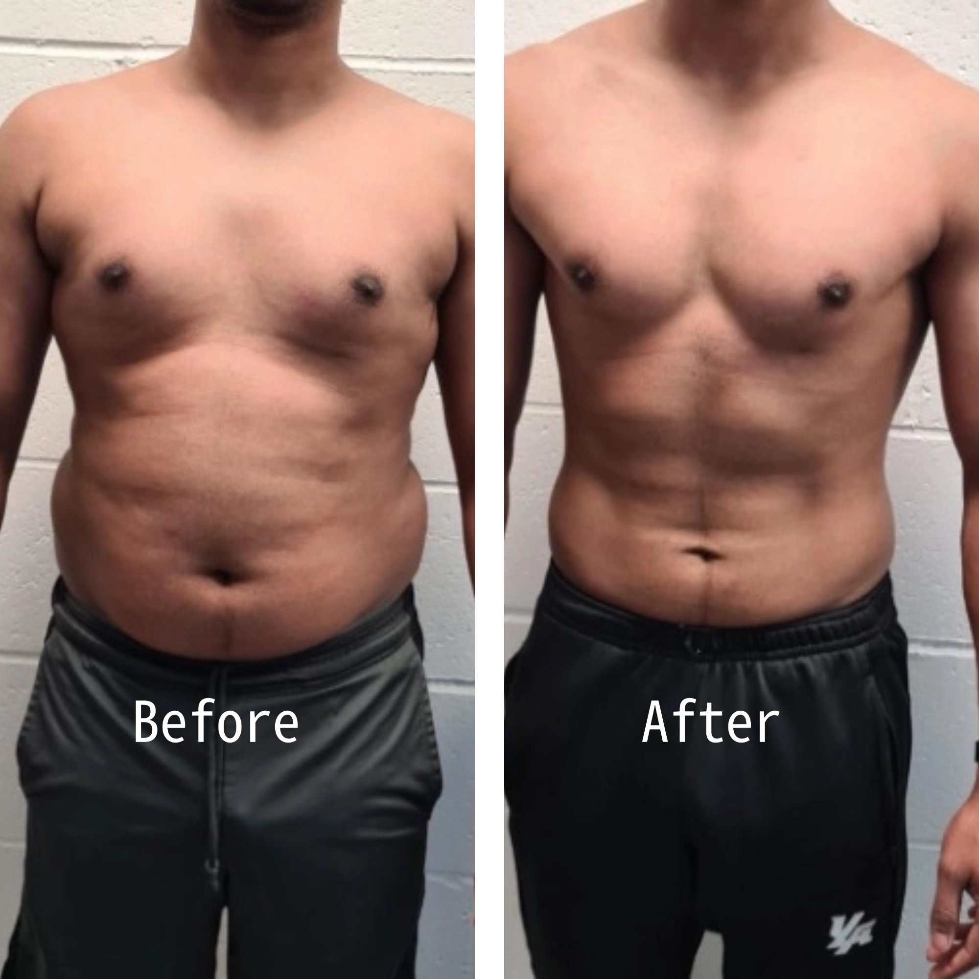 Show before and after results of your workout progress in one photo.