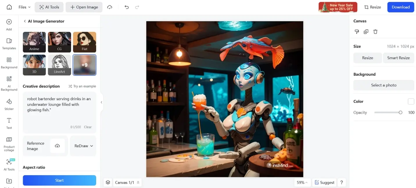 robot with drinks undersea