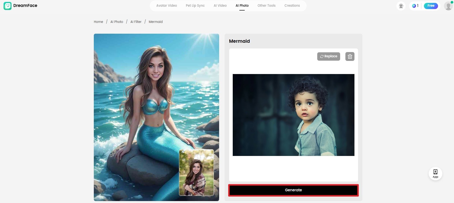 DreamFace AI Mermaid Filter