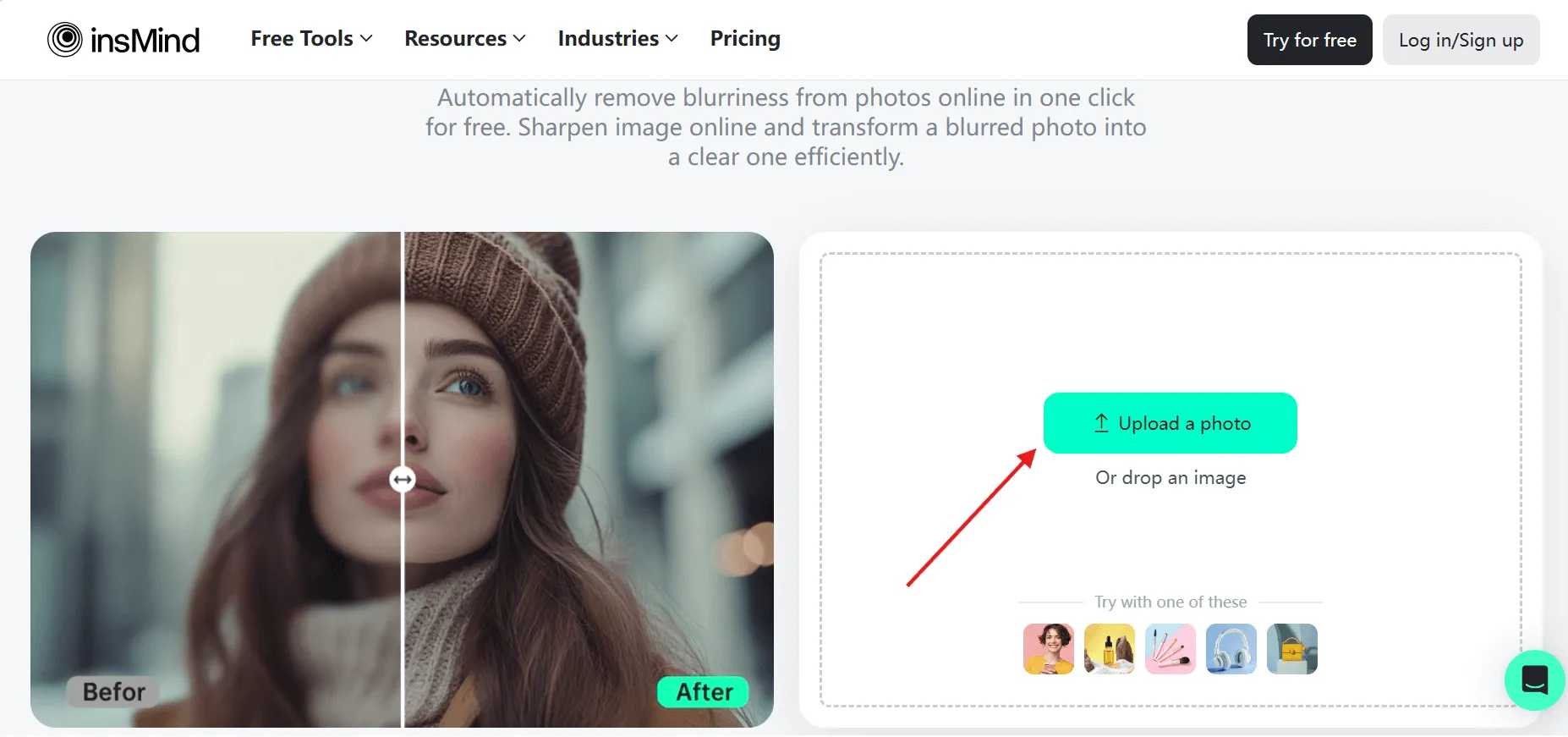 upload your photo to insMind AI Blur Remover