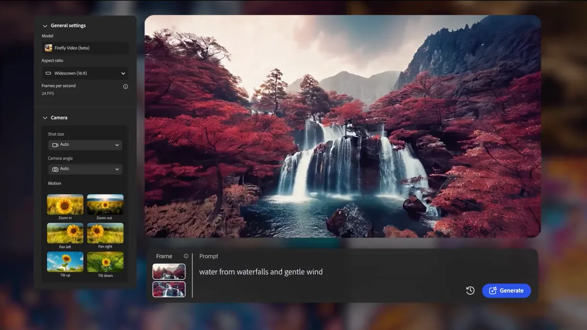 Showcasing Adobe Firefly’s AI video generator interface for powerful video creation tools.