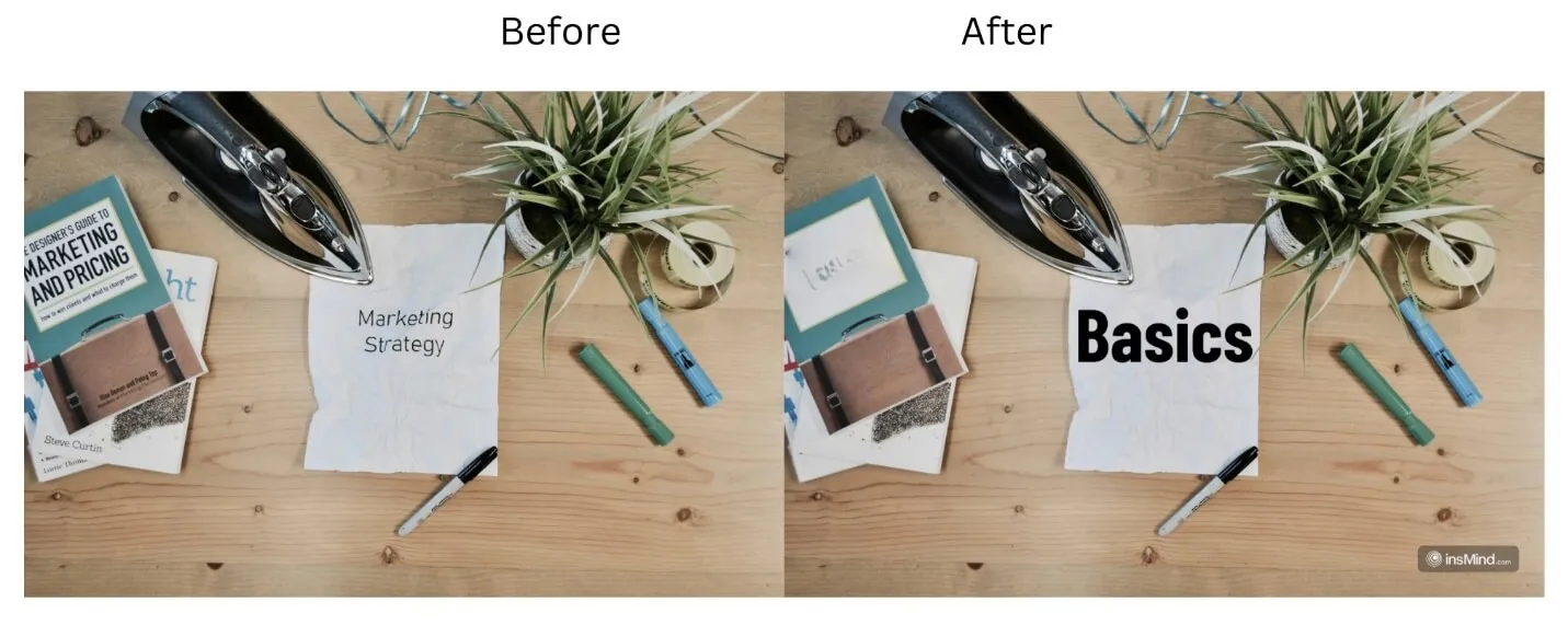 View the transformation of your image before and after editing the text.