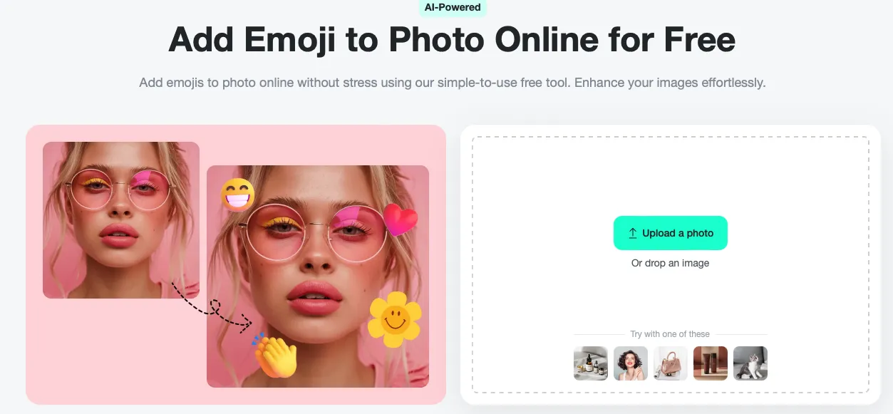 Screenshot showing how to access the Add Emoji to Photo Tool in the insMind interface