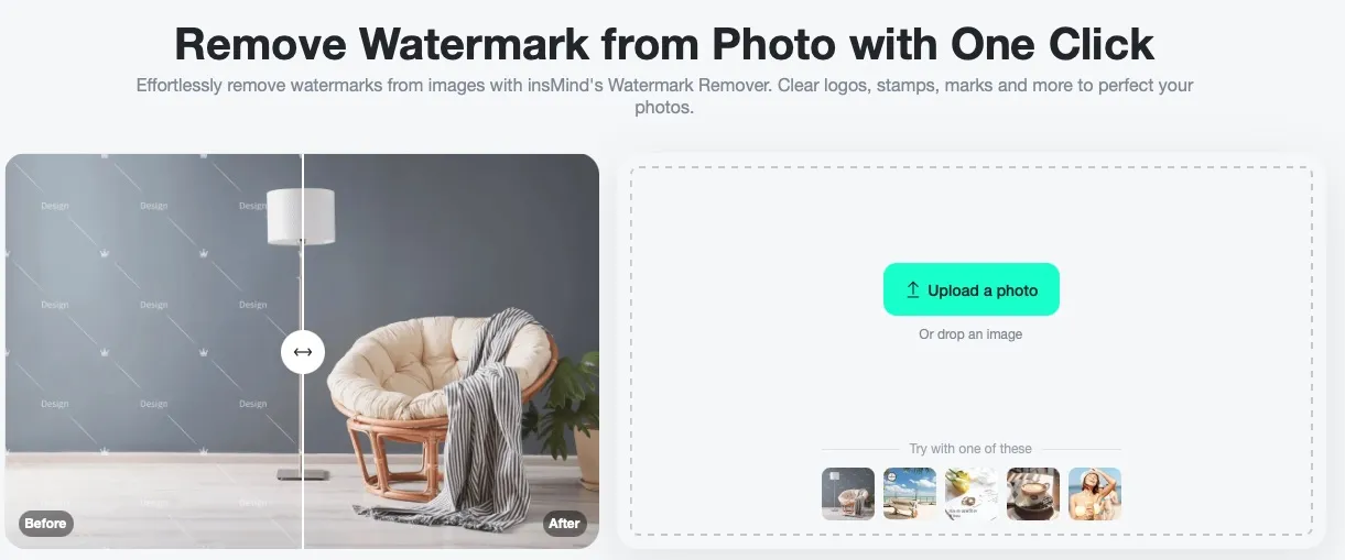 Remove watermarks from images with insMind's Watermark Remover.