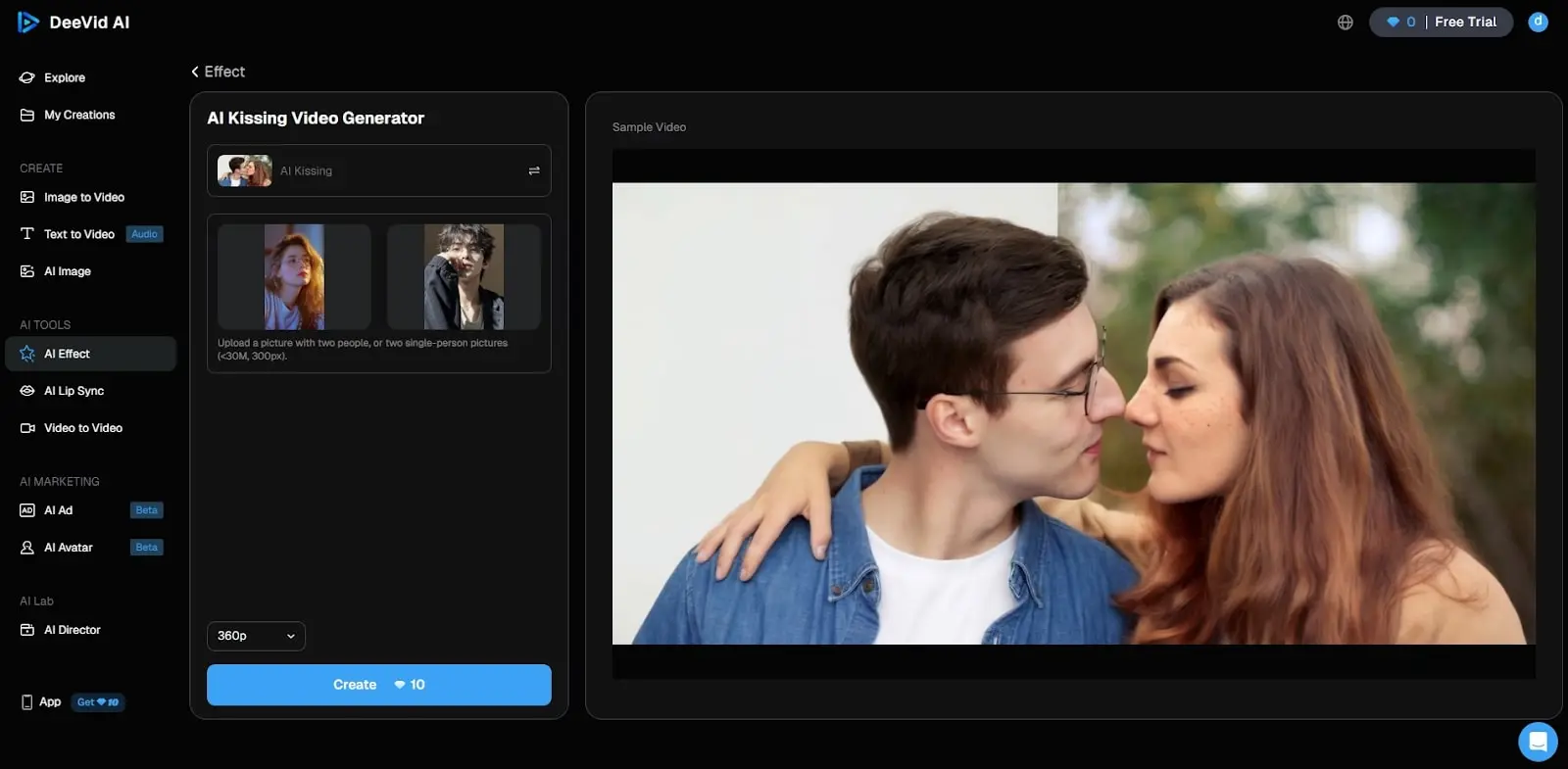 DeeVid AI Kissing Video Tool