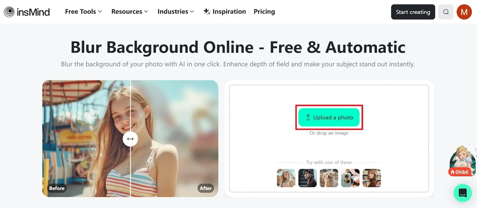 Access the insMind's Blur Background Online