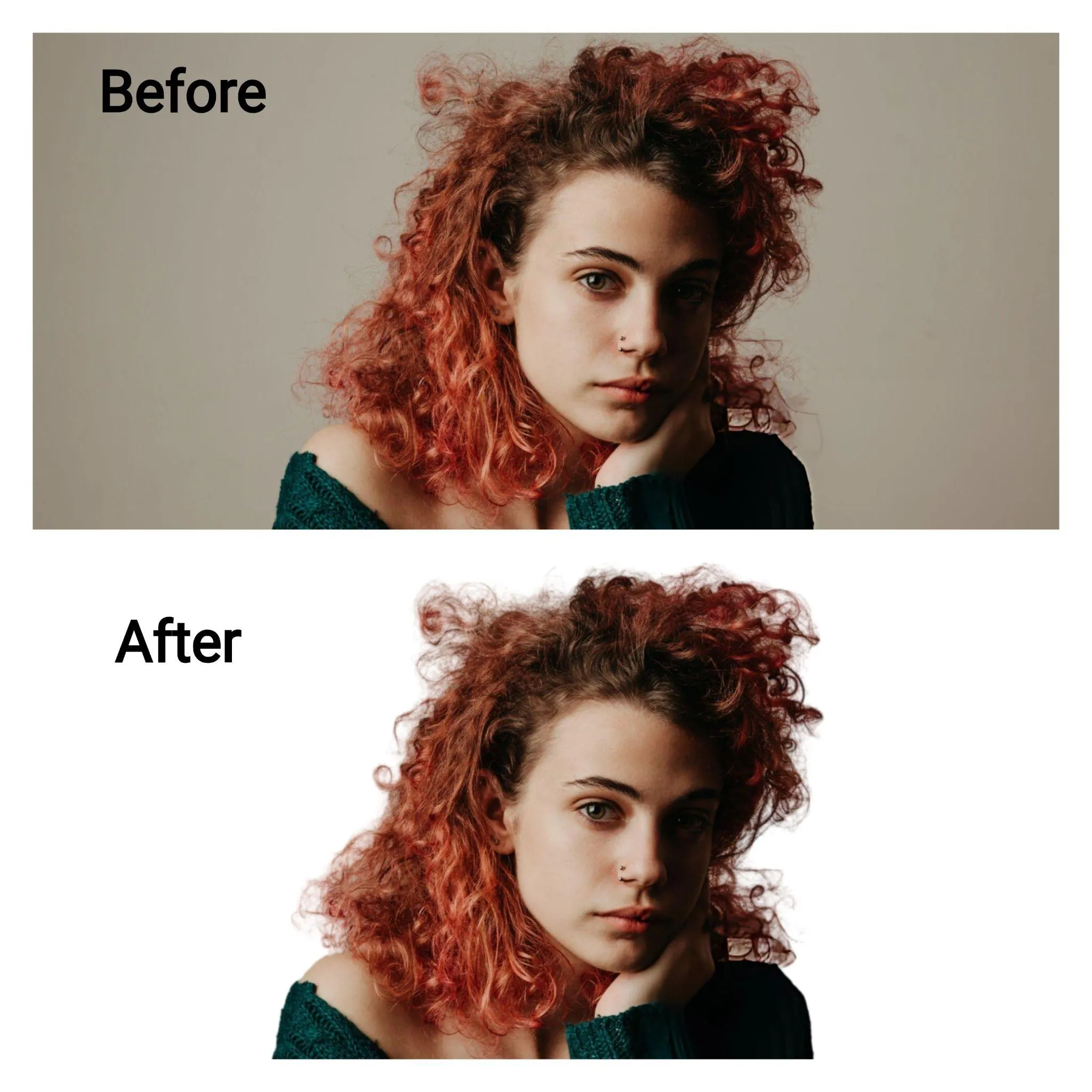 Demonstration image showing a photo before and after removing the background using the insMind tool