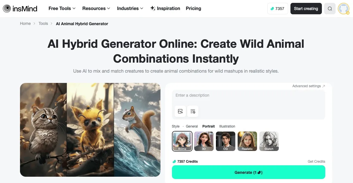 Instantly create animal hybrids online—no downloads required with insMind's tool.