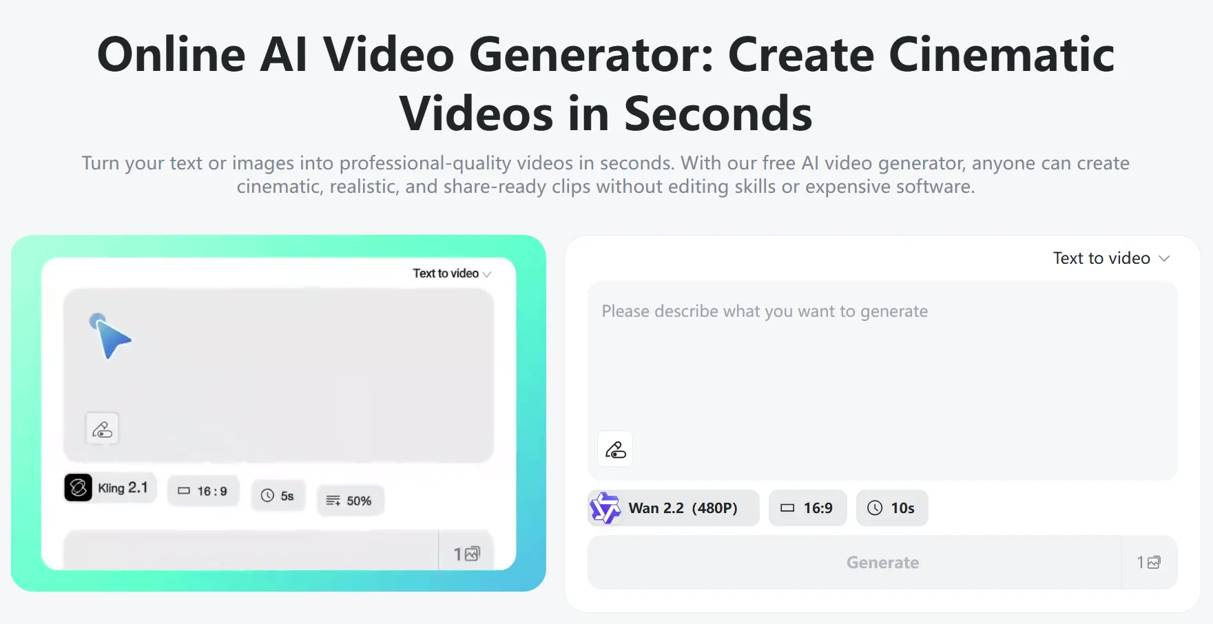 insMind AI Video Generator Interface Showcasing insMind’s easy-to-use AI video generator for creating text and image videos.