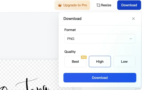 screenshot shows the process of downloading your background-free signature using insMind