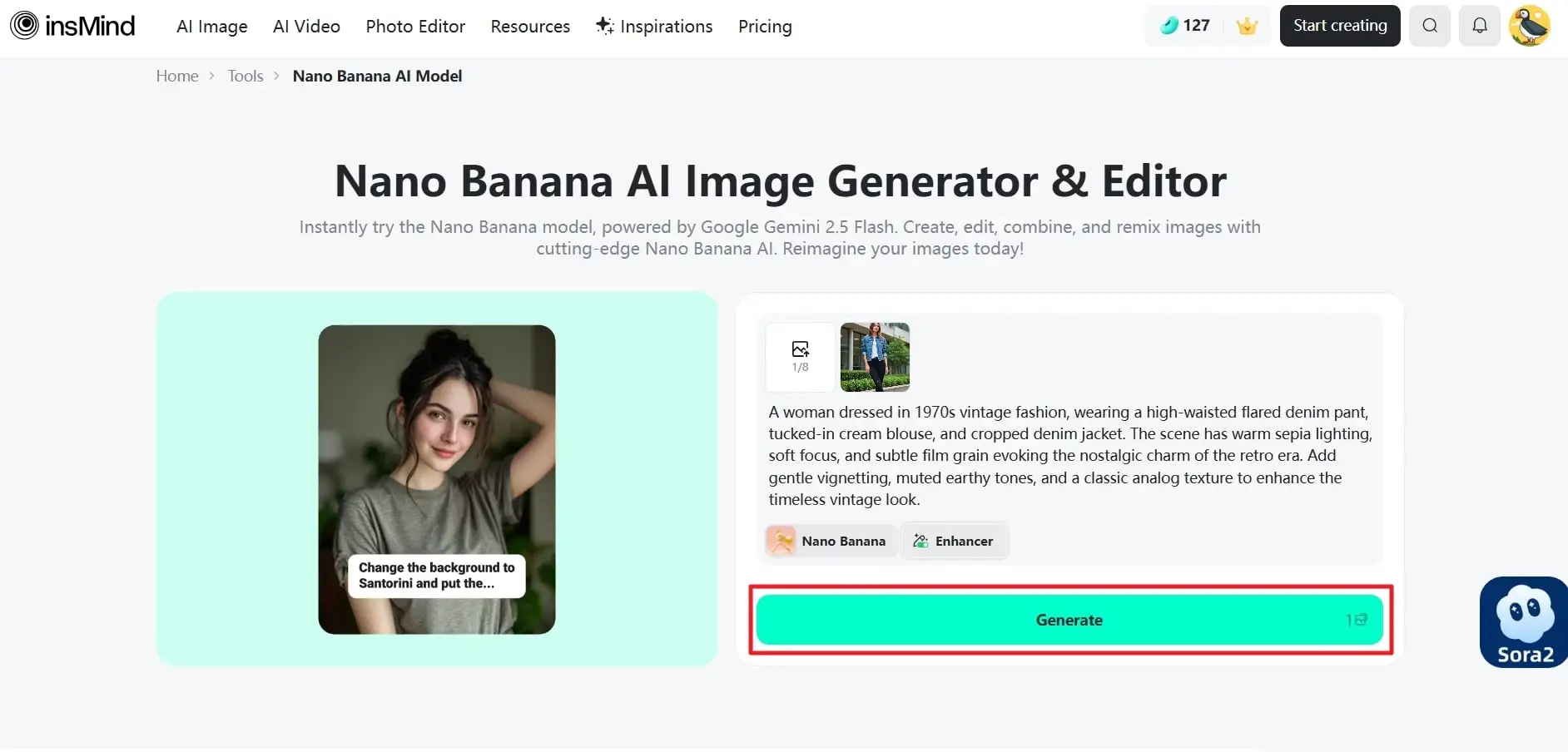 An image of the "Generate" button in insMind Nano Banana AI