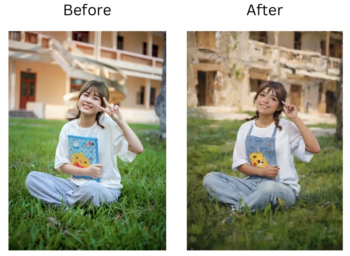 Demonstration image showing a photo before and after using the insMind Photo to Paint tool