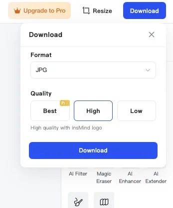 Downloading an edited photo using insMind