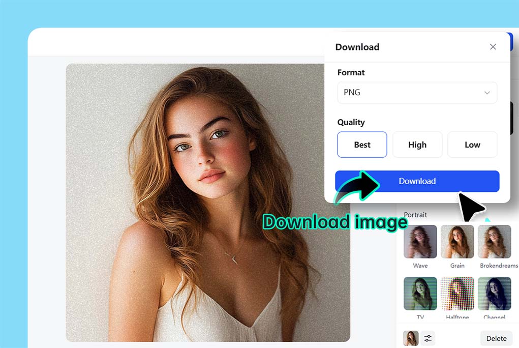 Step 3: Download your new image and share it online Step 3: Download your new image and share it online