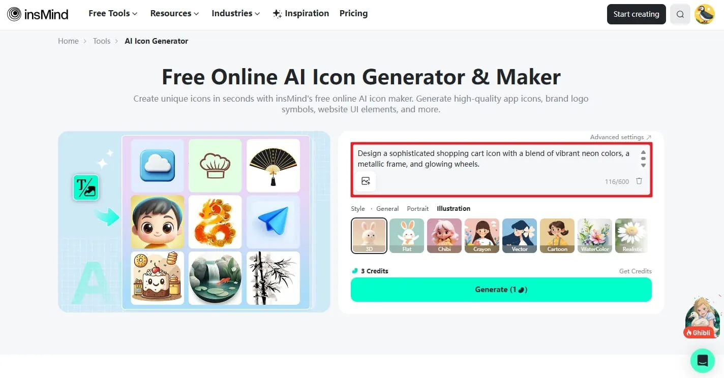 Upload Prompt to create an icon in insMind