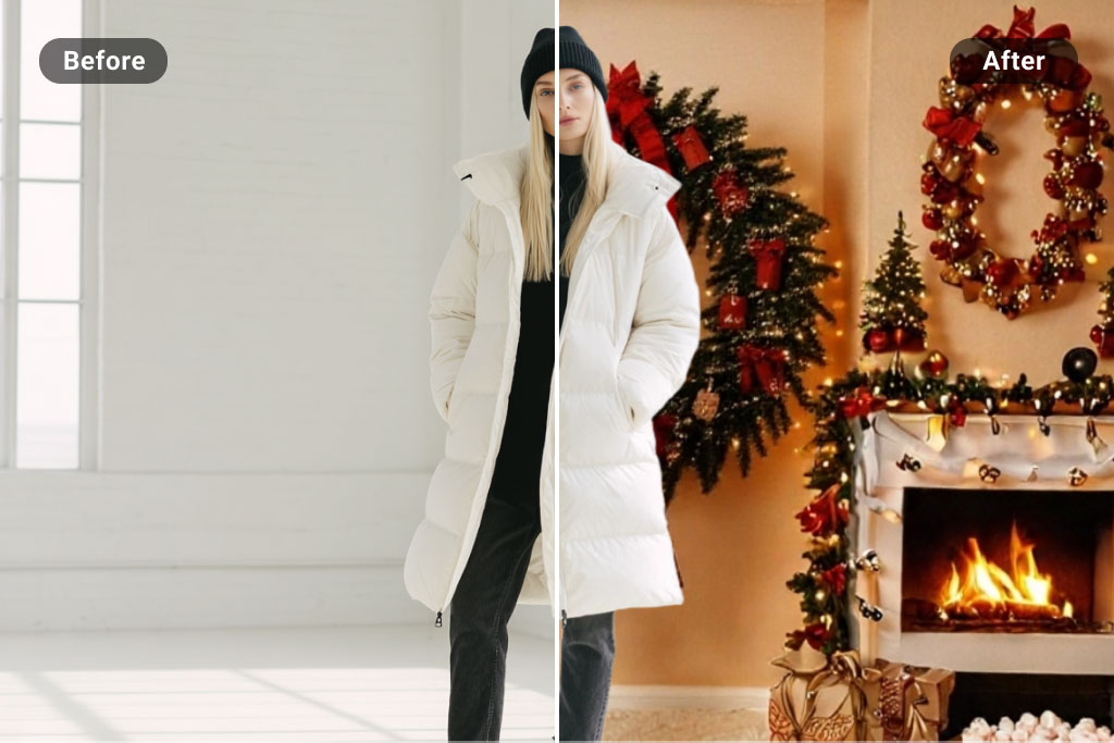 Add Festive Christmas Backgrounds to Your Photos Instantly with AI Add Festive Christmas Backgrounds to Your Photos Instantly with AI