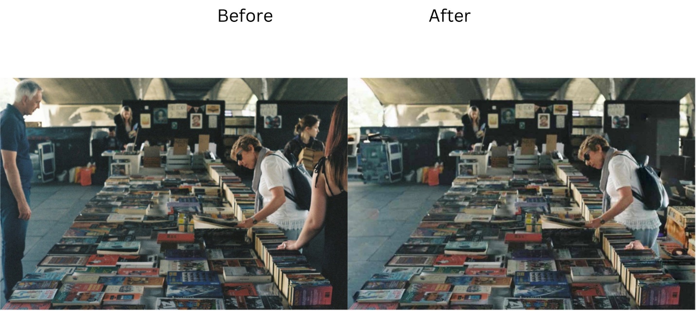 Demonstration image showing a photo before and after using the insMind People Remover tool