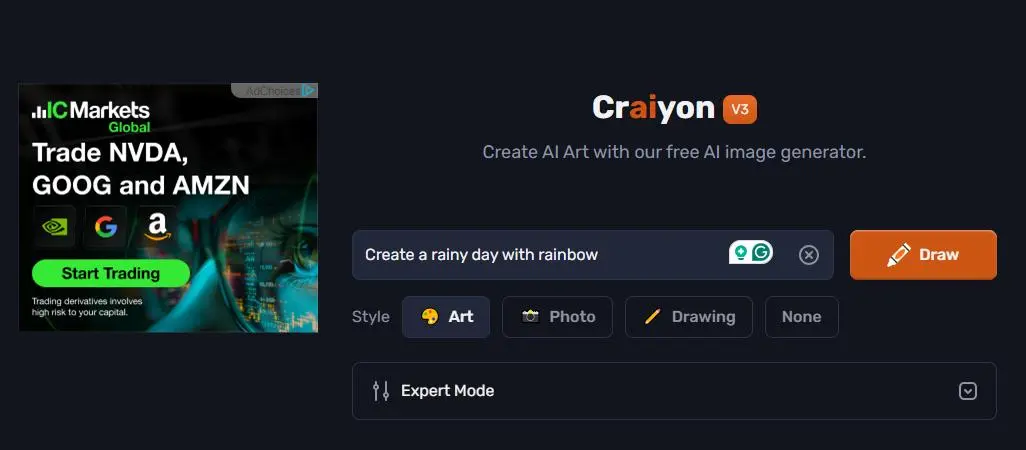 Screenshot of Crayion image prompt window