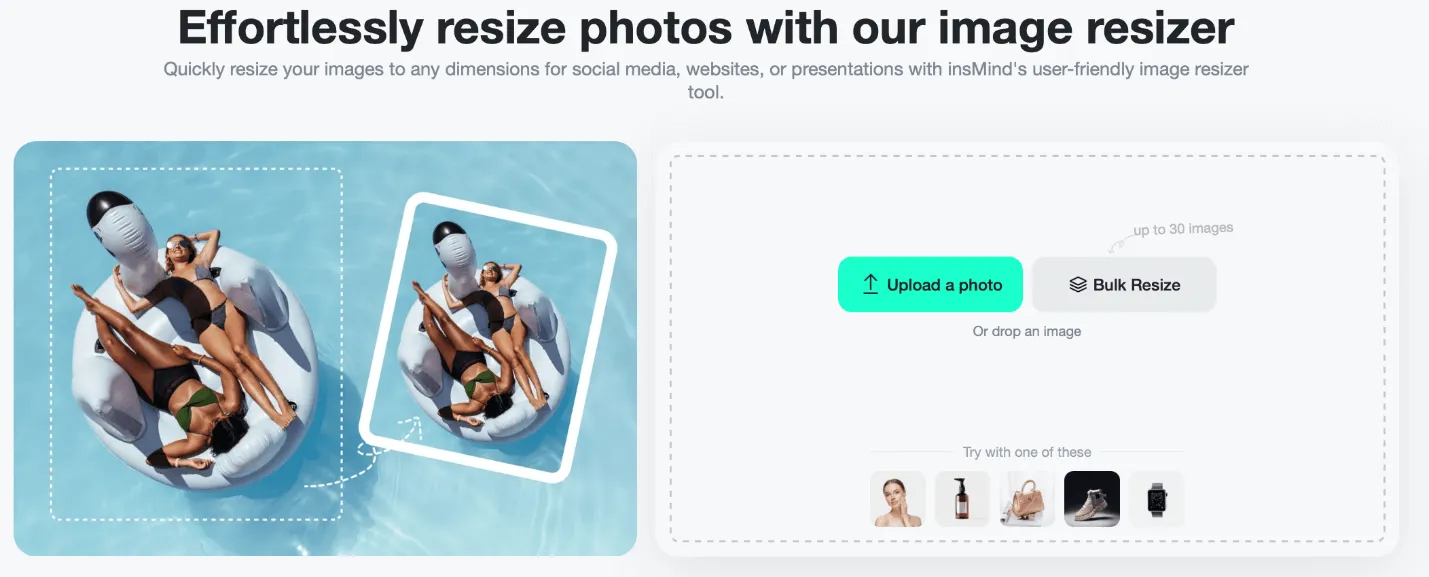 Effortlessly resize images to custom dimensions using the insMind Image Resizer tool.