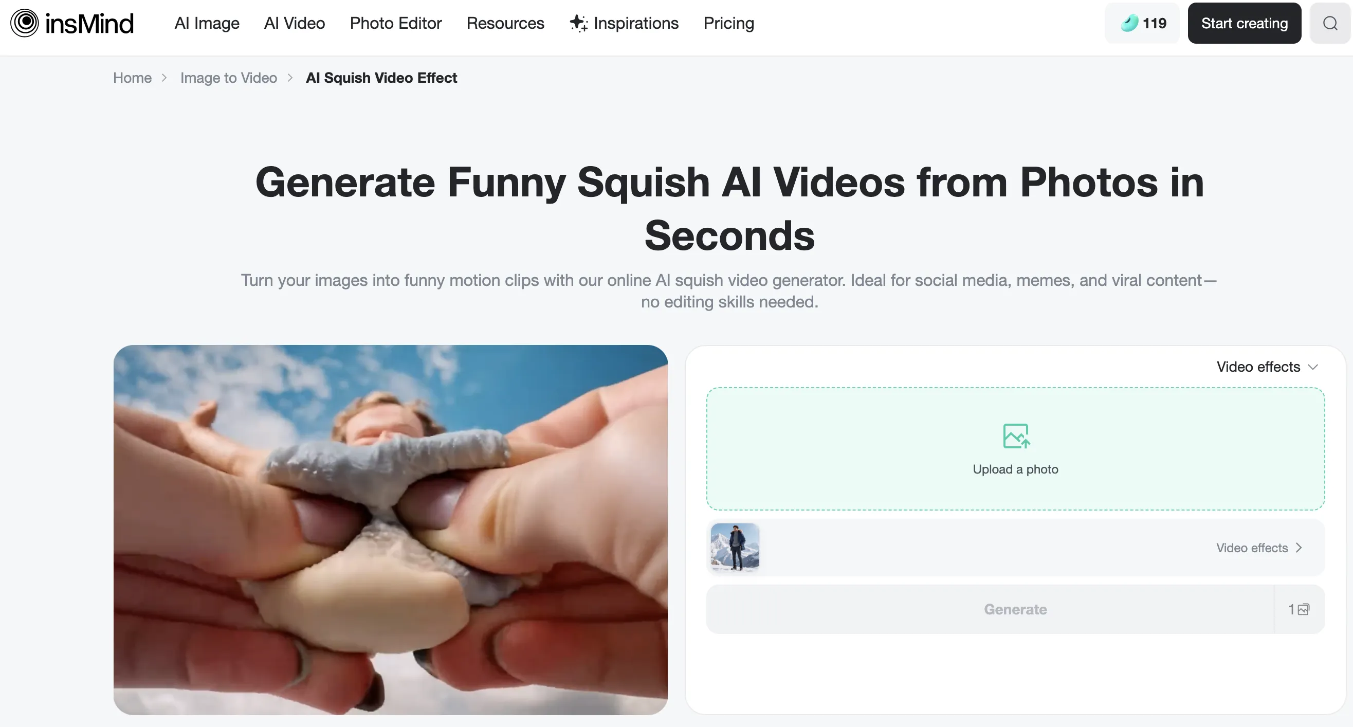 Generate Funny Squish AI Videos Using insMind