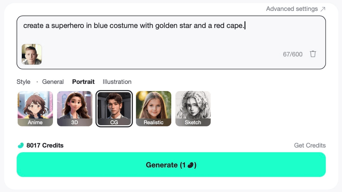 Optionally add your face to personalize your superhero design.
