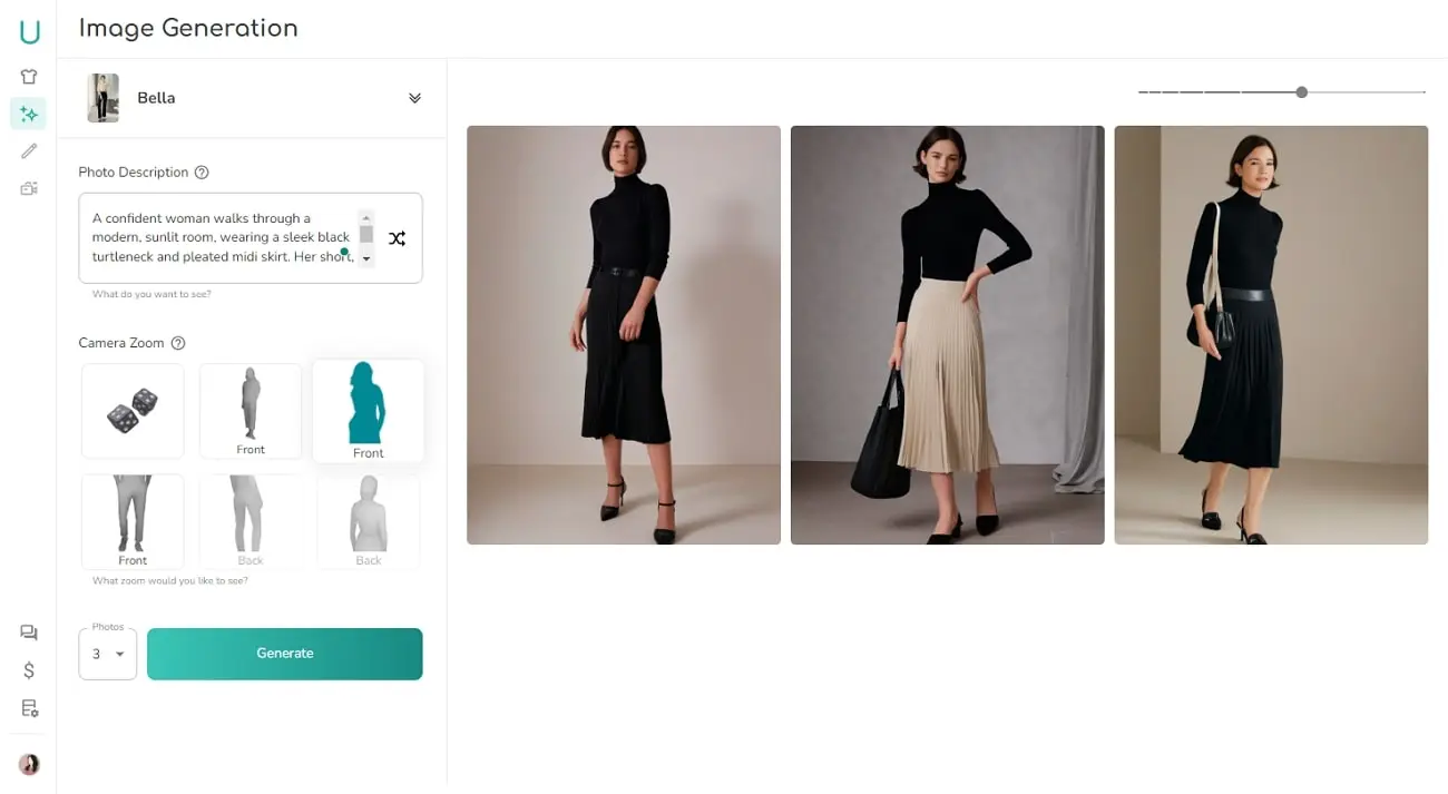 Screeshot of the design interface of Unwear.ai's AI Clothing Model