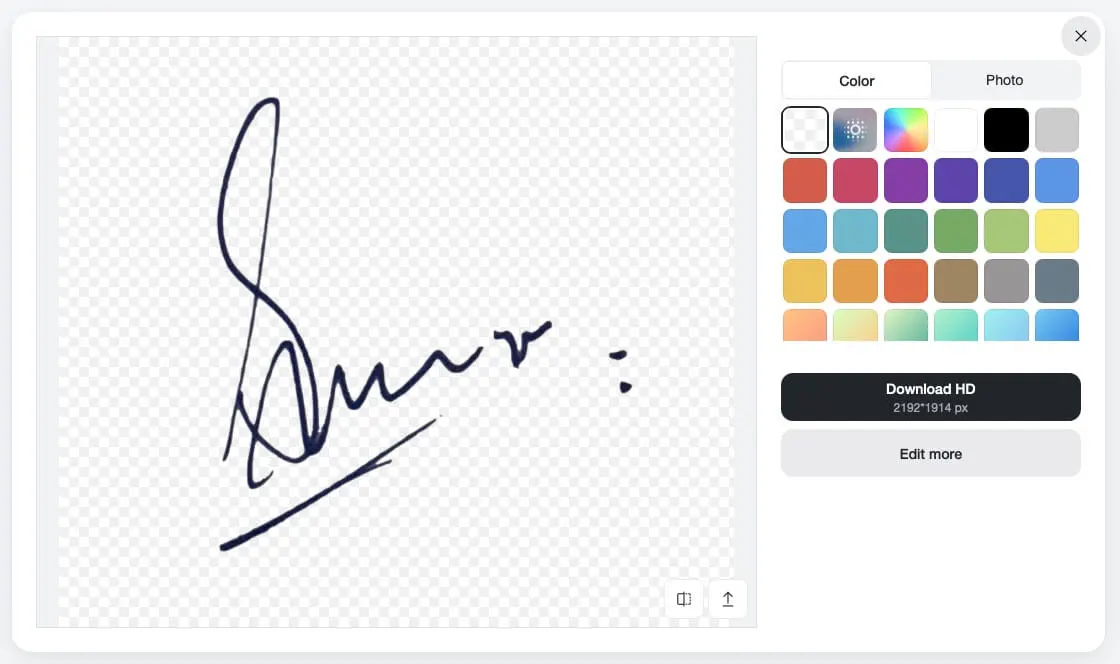 Save your signature with a clean, transparent background in PNG format.