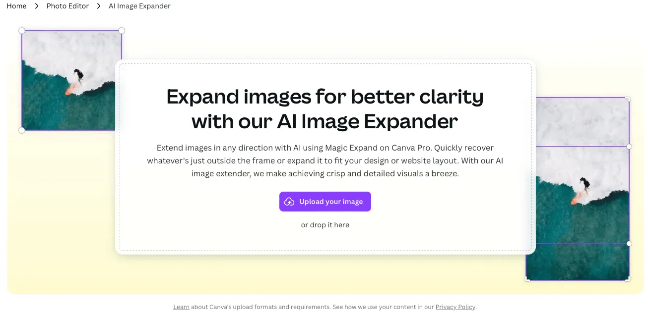 the tool page of Canva AI Image Expander