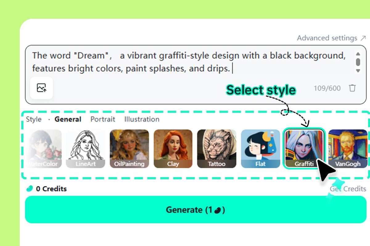 Step 2: Select the "Graffiti" Art Style