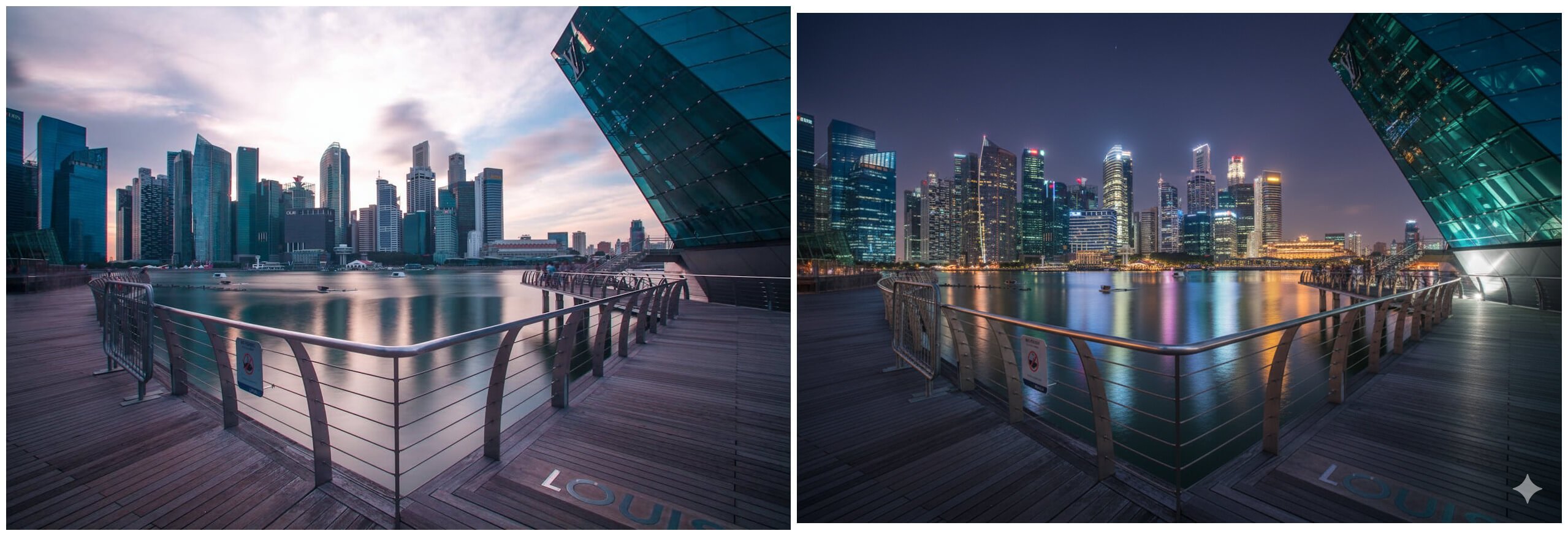 a before and after photo showing the ability of nano banana AI