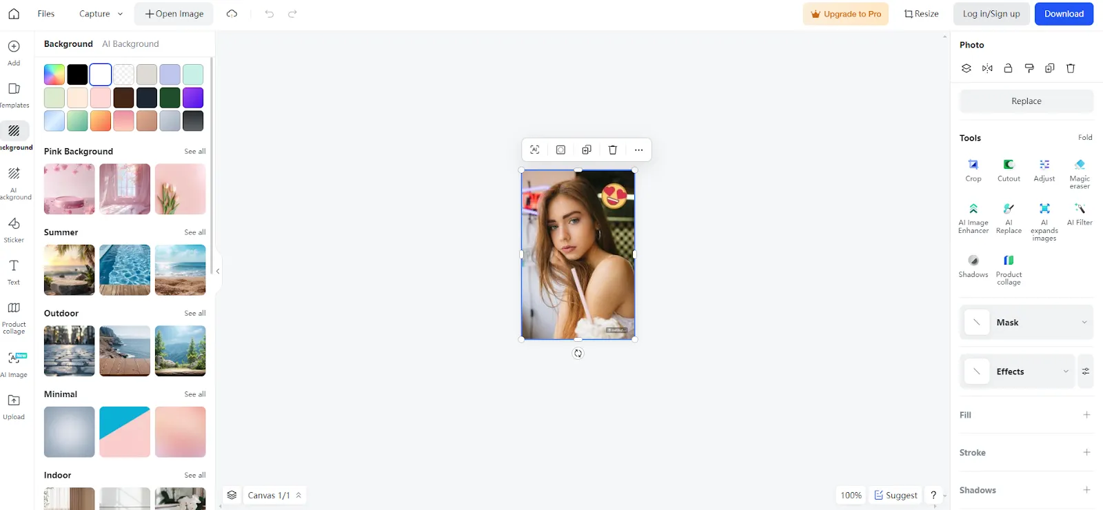 screenshot shows the process of how to remove emoji from picture using insMind