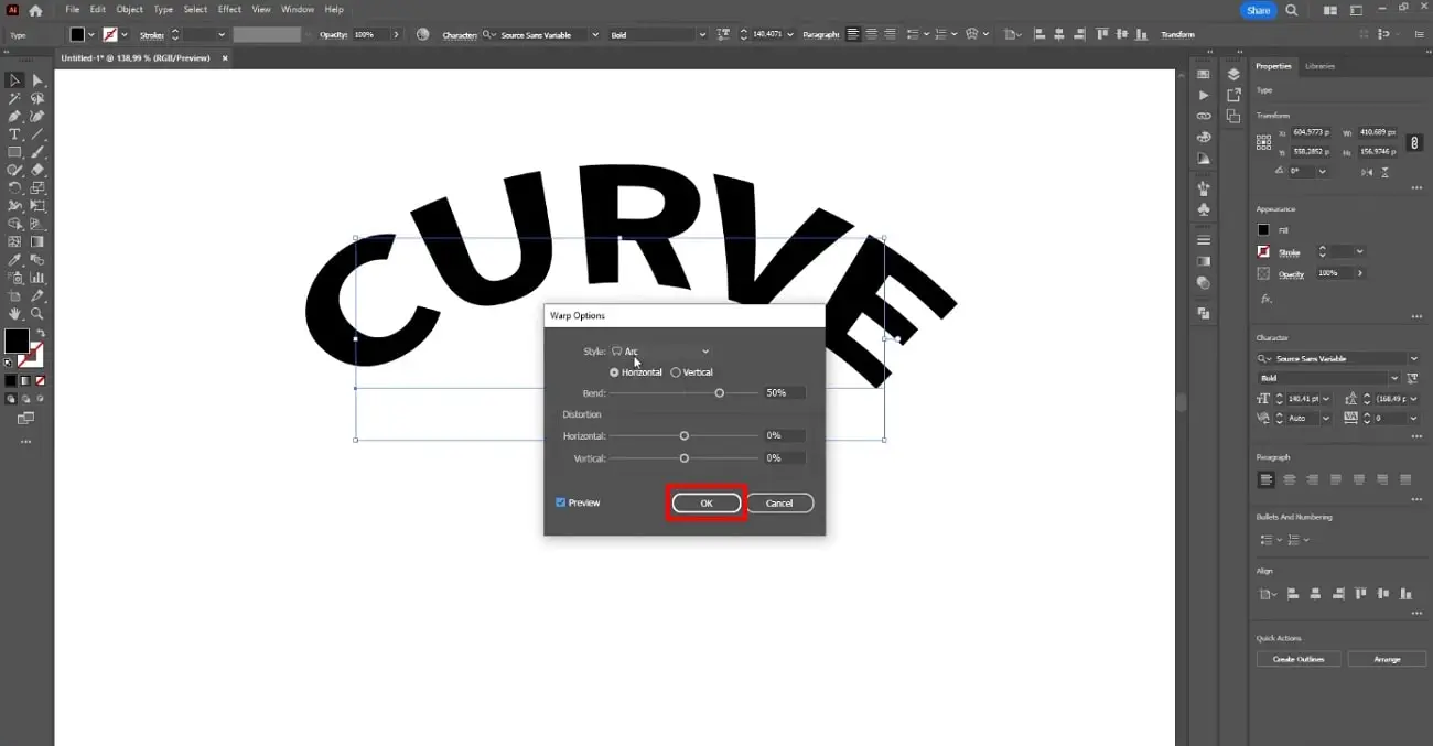 Make necessary adjustments and finalized the curved text design with Adobe Illustrator - How to Curve Text