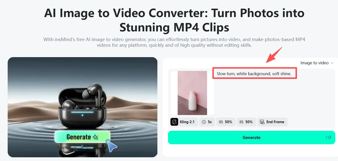 Add a prompt to guide AI in creating tailored ad videos from your photos.