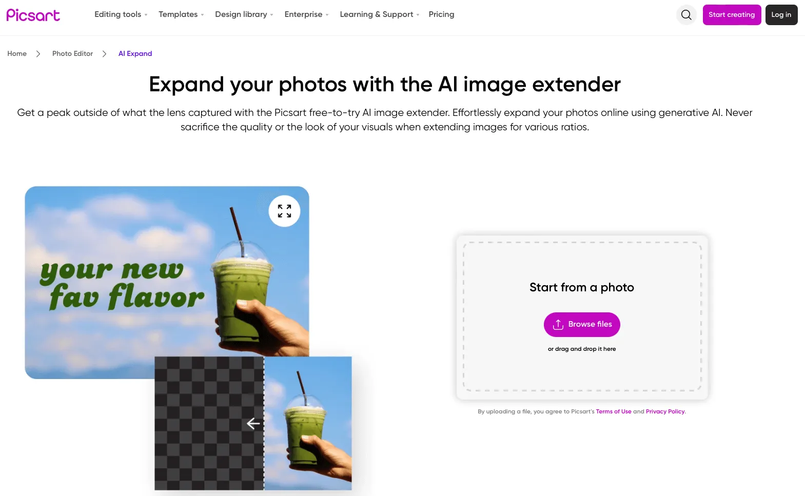 the tool page of Picsart AI Image Extender