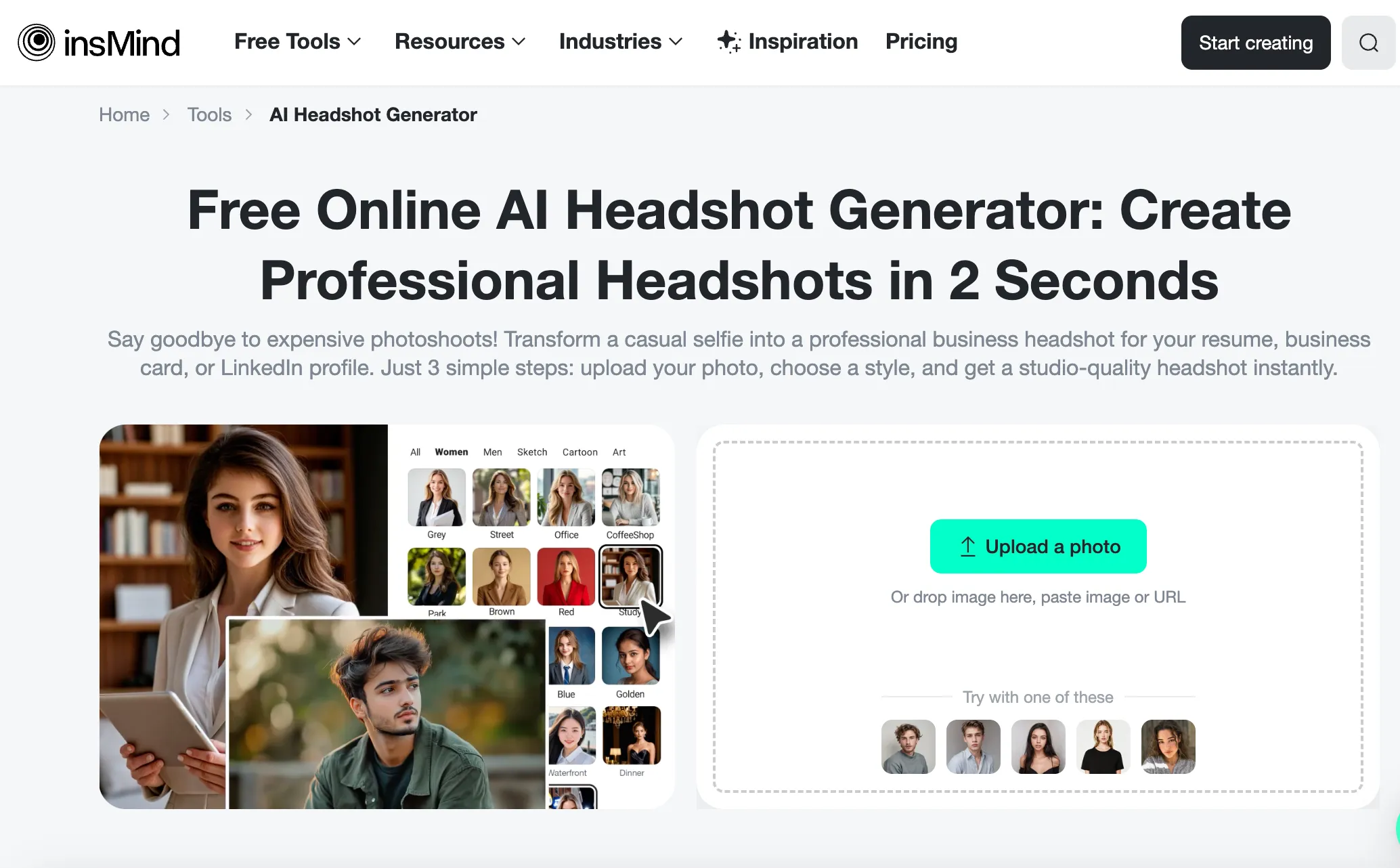 insMind generates professional headshot 