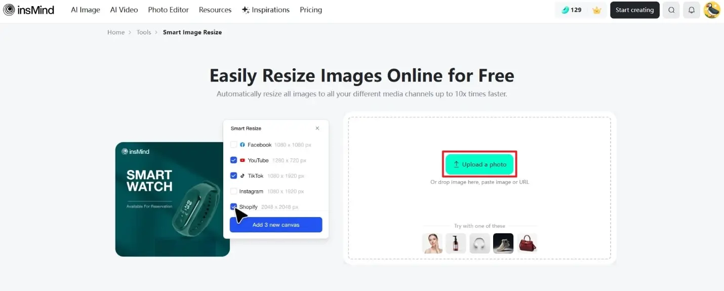An image showing the "insert image" function on insMind
