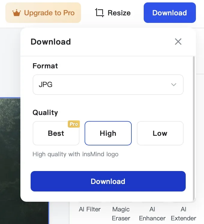 Downloading an edited photo using insMind