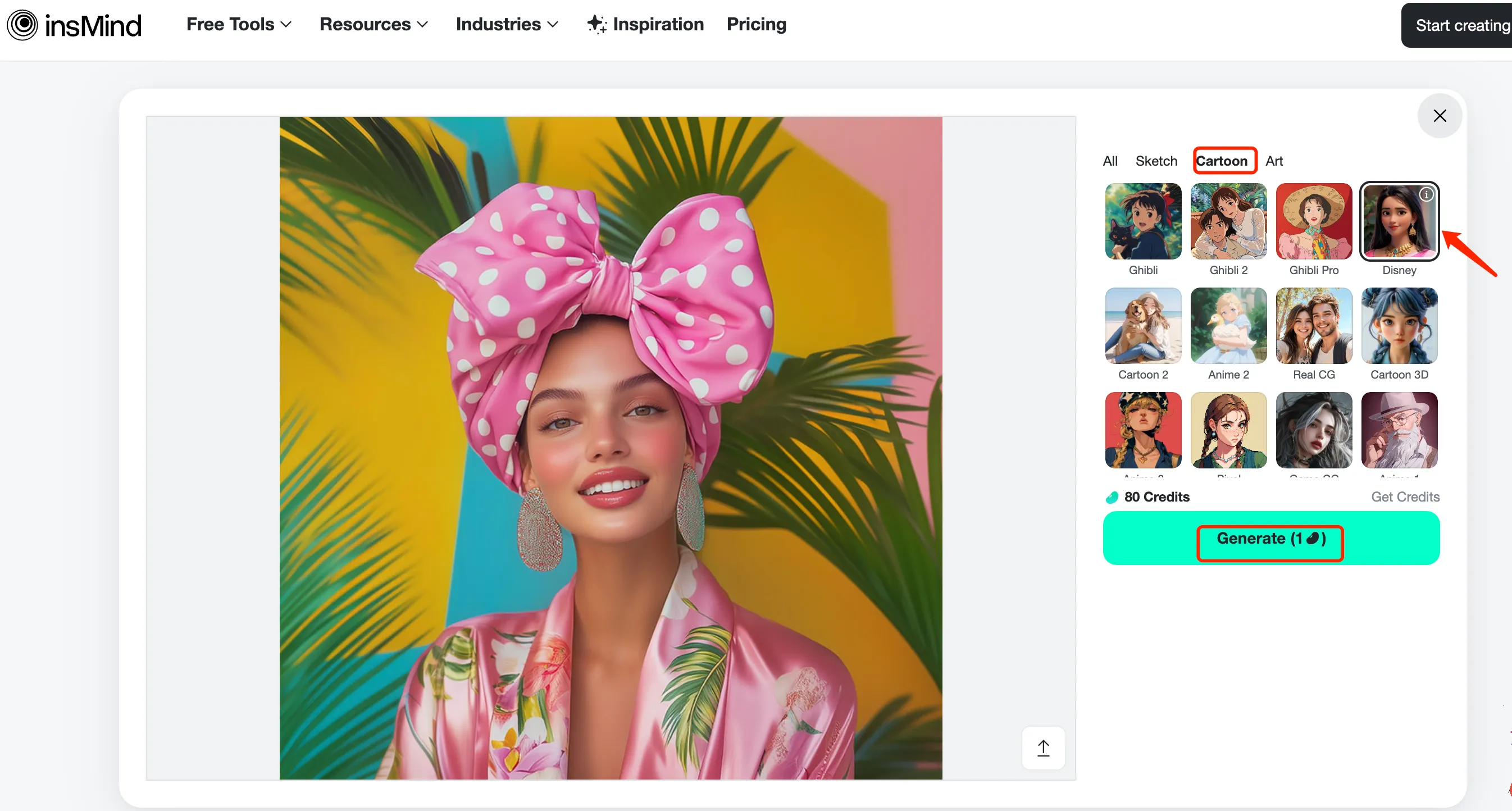 Choose Disney filter and click generate