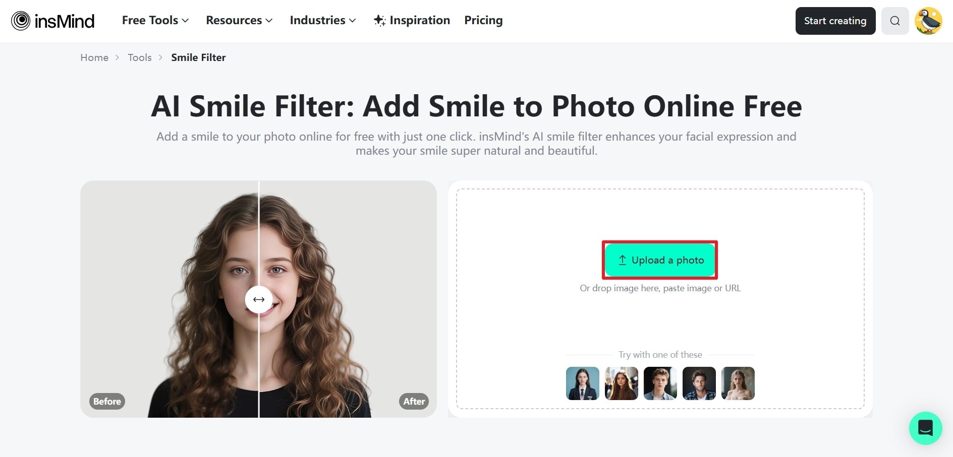 upload a photo for adding a smile