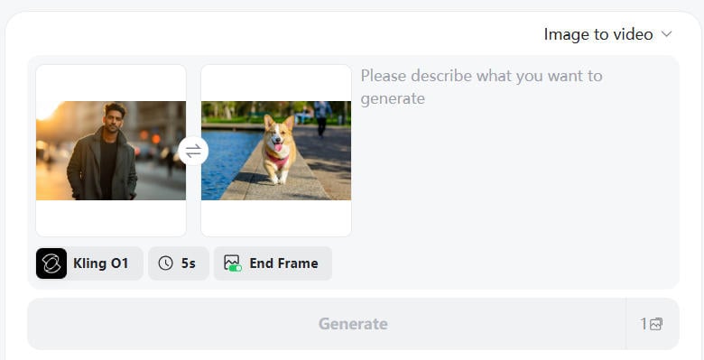 Use two images as start and end frames for video transitions.