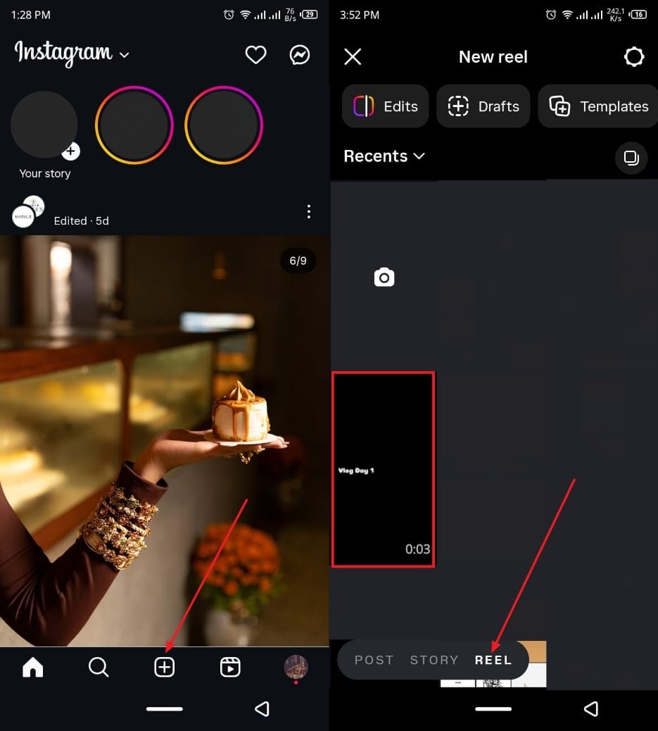 create reel on instagram app