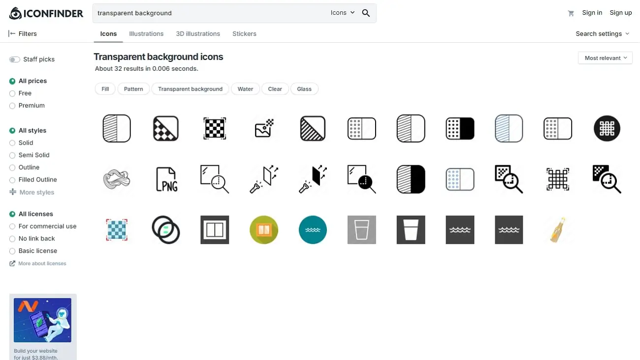 Screenshot of IconFinder to make icon transparent