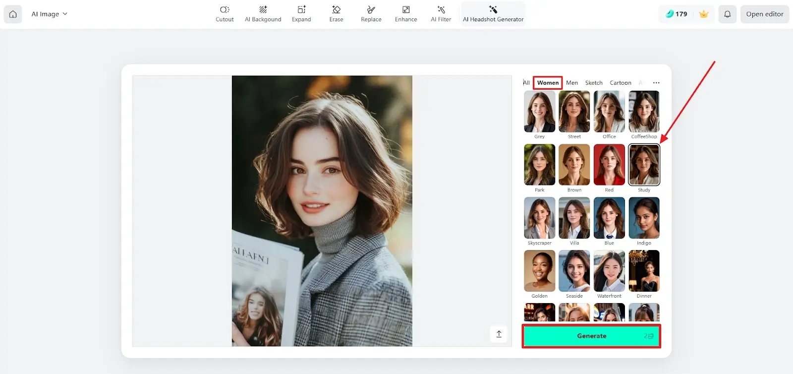 An image of selecting a style with insMind AI headshot generator 