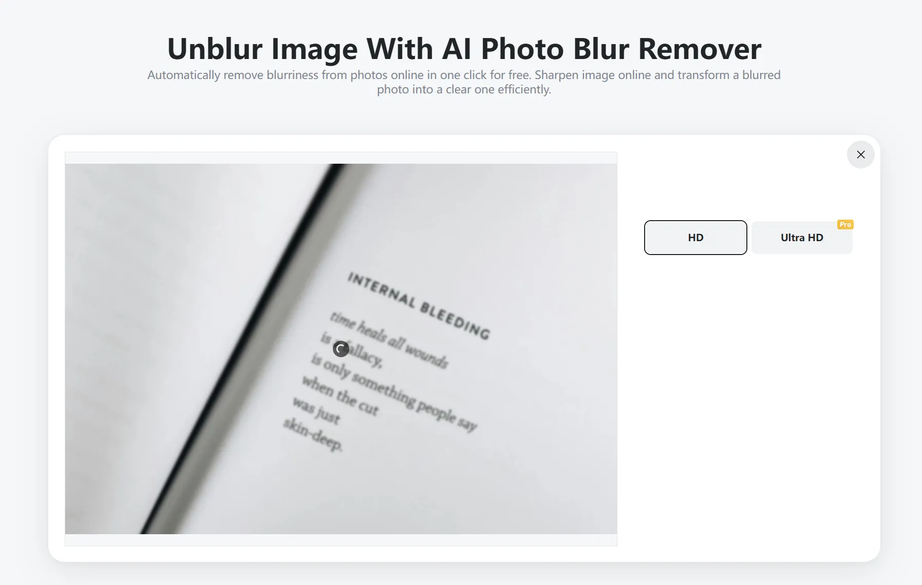 Screenshot demonstrating the process of uploading a photo to the Unblur Image Tool in insMind