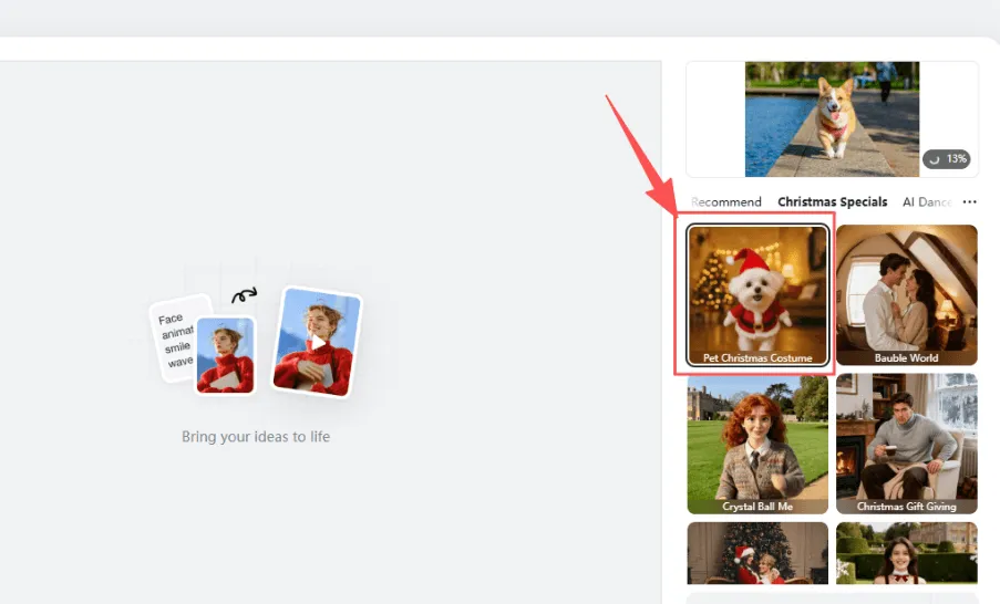 Select AI Pet Effect you like to create video